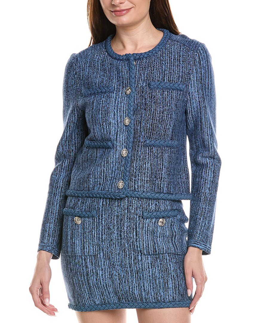 Milly Shayne Pinstripe Knit Cardigan In Blue