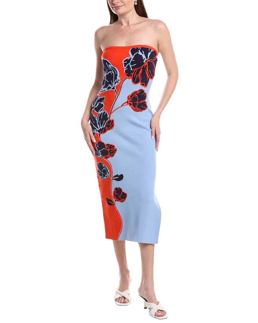 Milly Simone Strapless Split Floral Midi Dress In Black