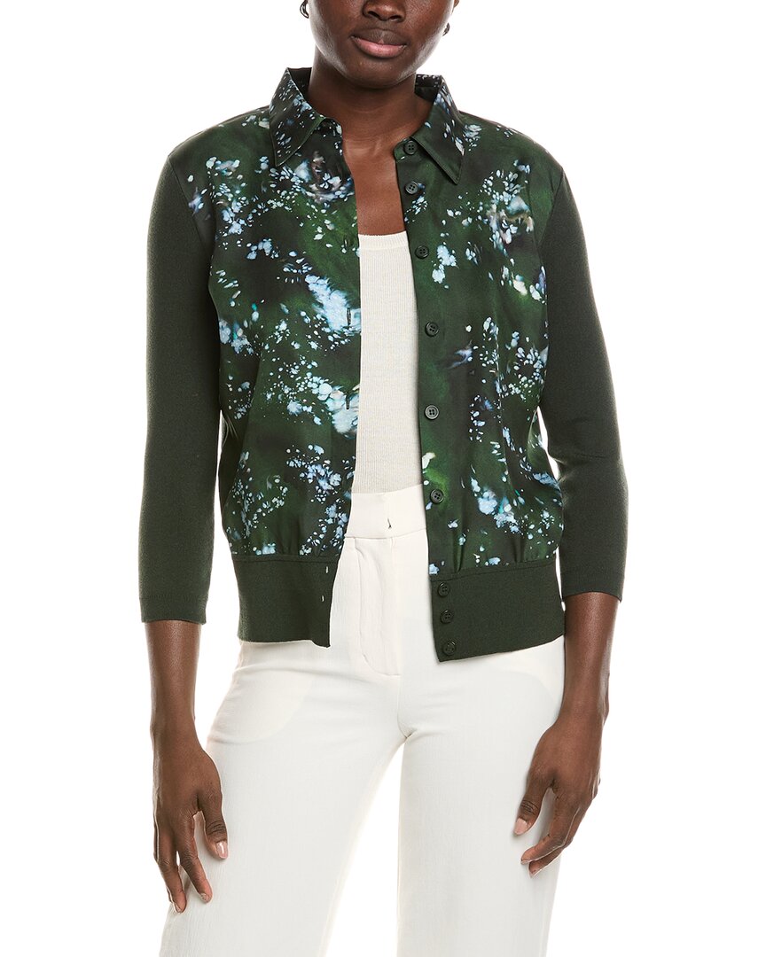 Lafayette 148 New York Collared Button Front Cardigan In Green