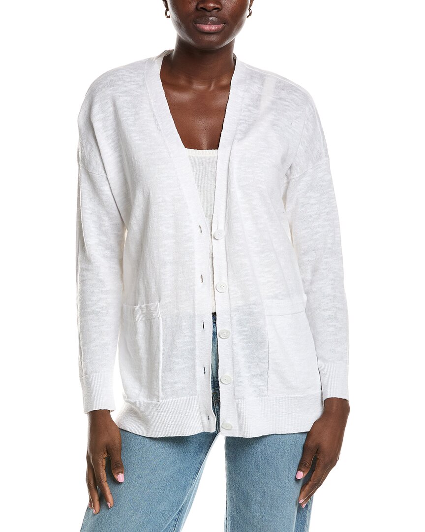 Eileen Fisher V-neck Linen-blend Cardigan In White