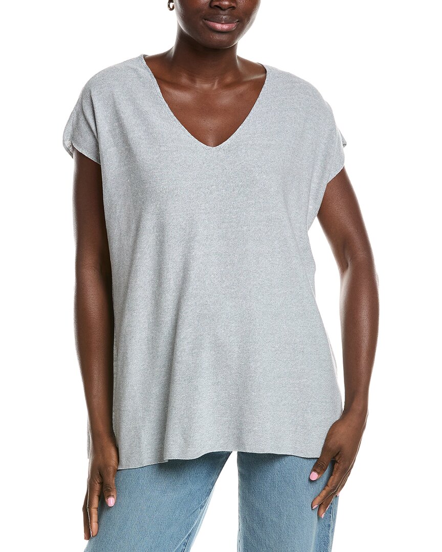 Eileen Fisher V Neck Linen-blend Tunic In Gray