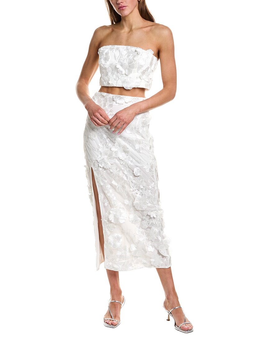 Endless Rose 2pc Floral Embroidered Bandeau Top & Maxi Skirt Set In White