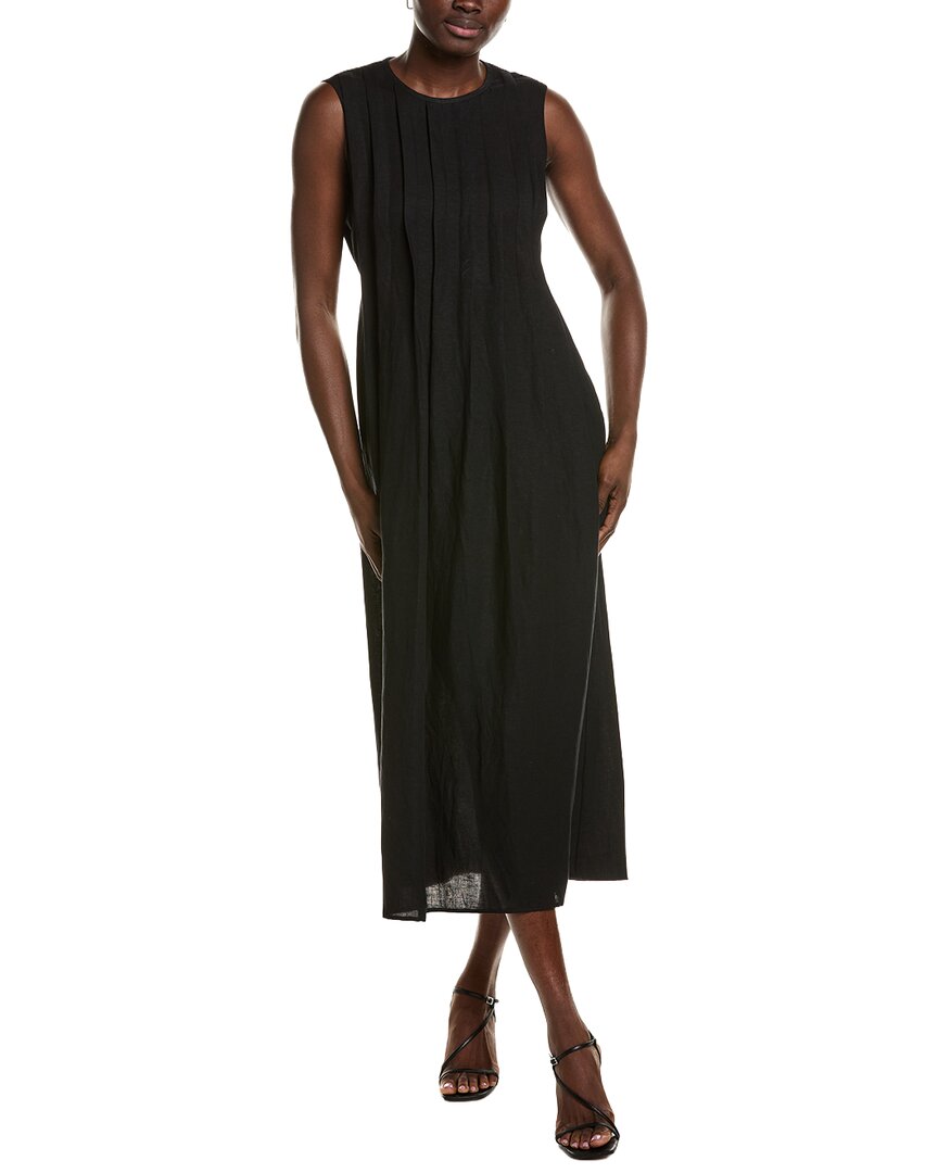 Emerson Fry Plait Linen-blend Maxi Dress In Black