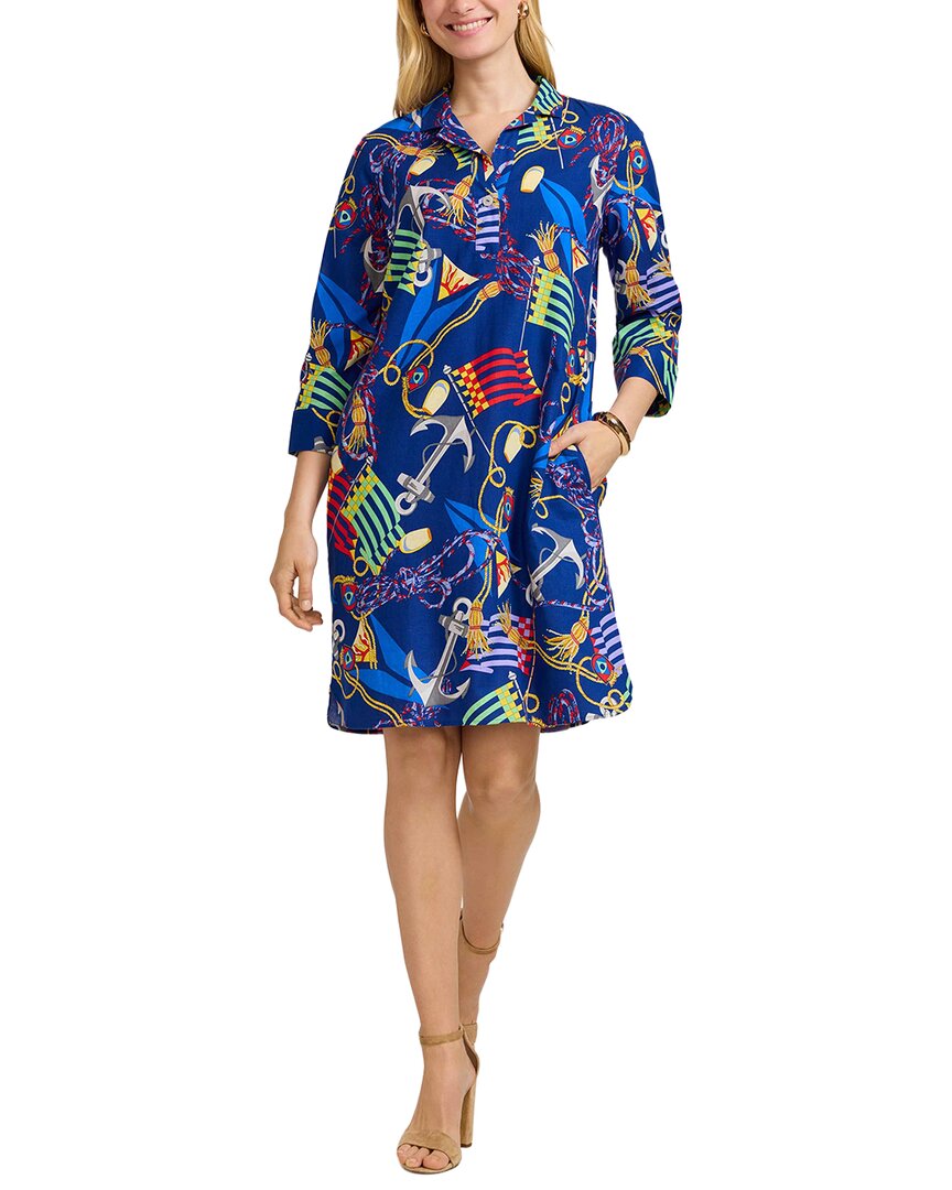 Foxcroft Sloane Linen-blend Shift Dress In Navy