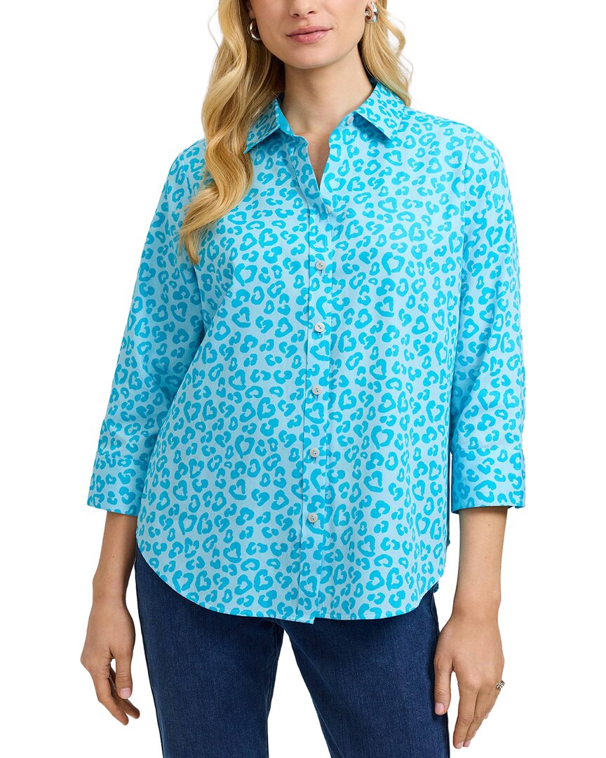 Foxcroft Margie 3/4-sleeve Cheetah Shirt In 499-ibiza Turq Mult