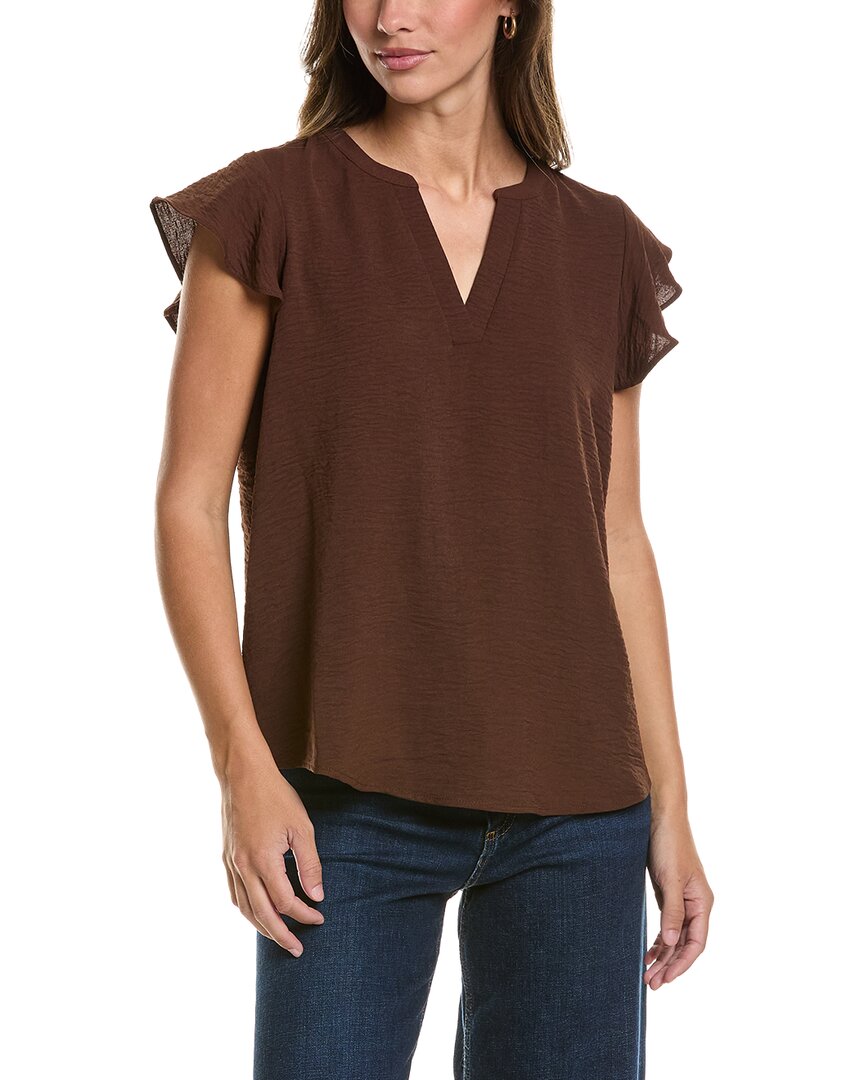 Adrianna Papell Airflow Texture Flutter Sleeve Blouse In Brown