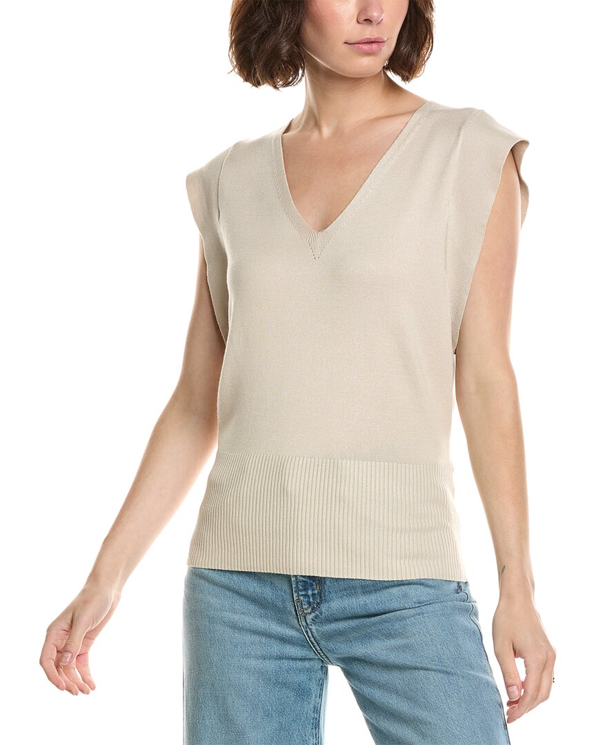 T Tahari Extended Sleeve Jersey Sweater Vest In Brown