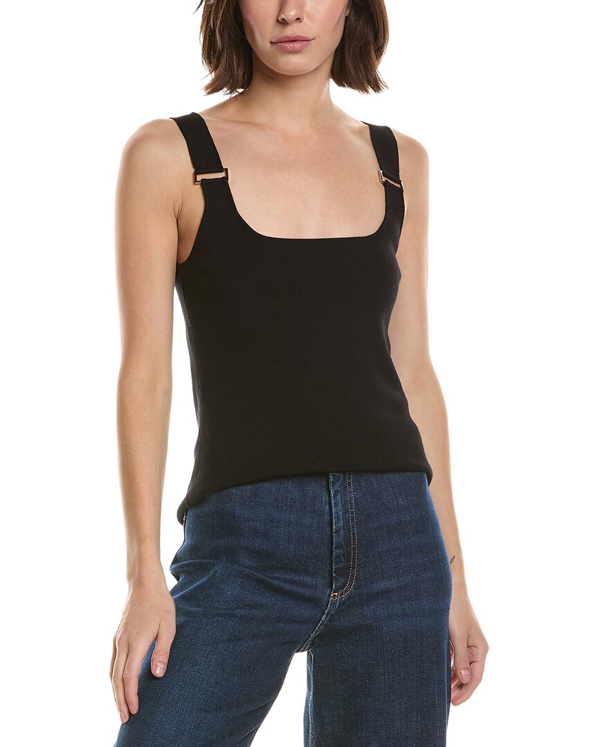 T Tahari Double Square Neck Rib Tank In Black