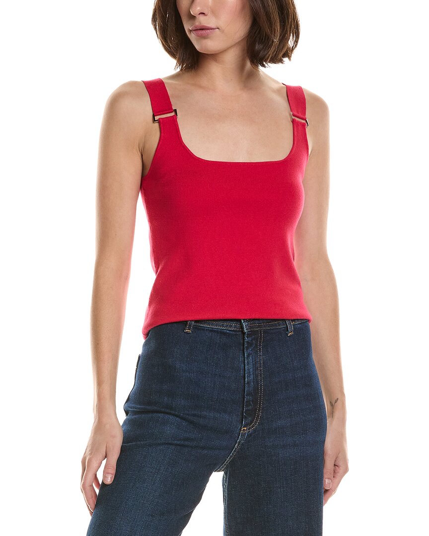 T Tahari Double Square Neck Rib Tank In Green