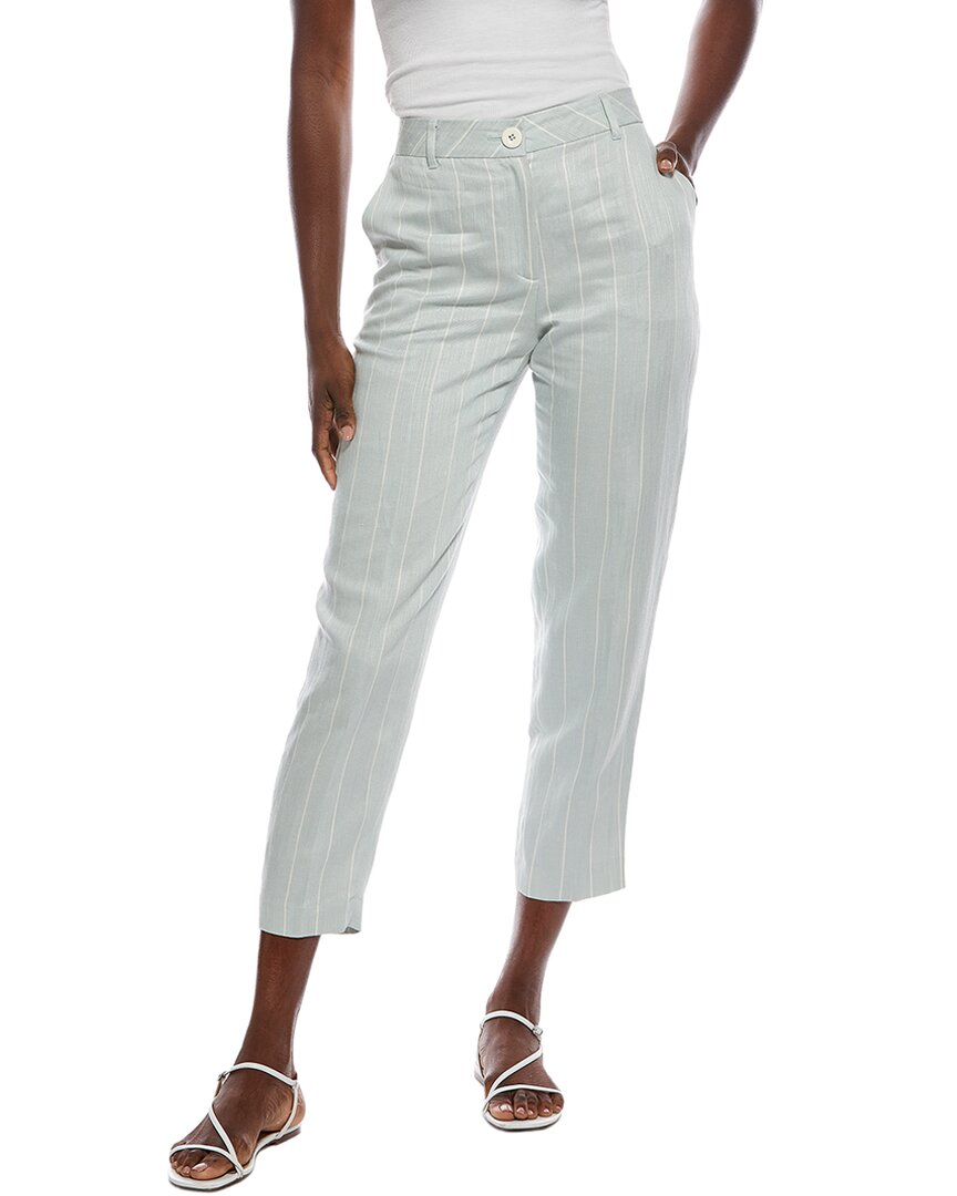Marc Cain Striped Linen-blend Pant In Blue