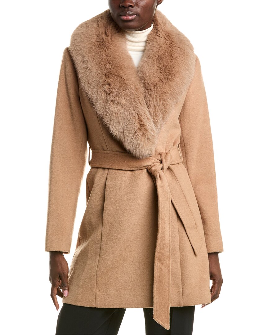 Sofia Cashmere Sofiacashmere Wool-blend Wrap Coat In Brown