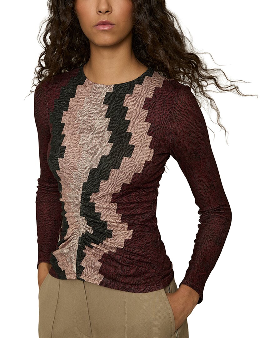 Reiss Women's Burgundy Gianna Printed Ruched Top With Wool - Image 2