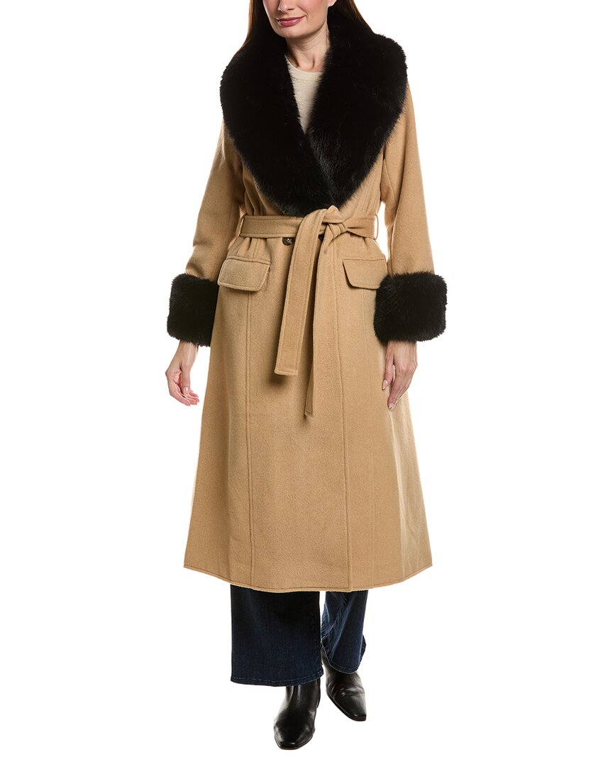 Pascale La Mode Trim Trench Wool-blend Long Coat In Brown