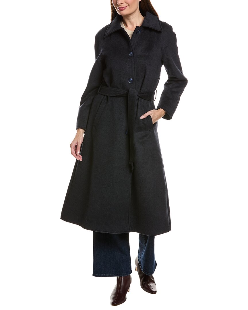 Pascale La Mode Trench Wool-blend Long Coat In Black