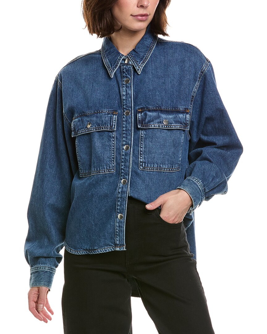 Frame The Long Sleeve Hi Low Shirt In Blue