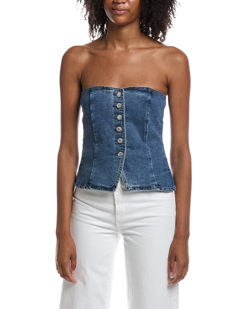 Current Elliott Current/elliott Strapless Button Front Bustier Tube Top In Blue