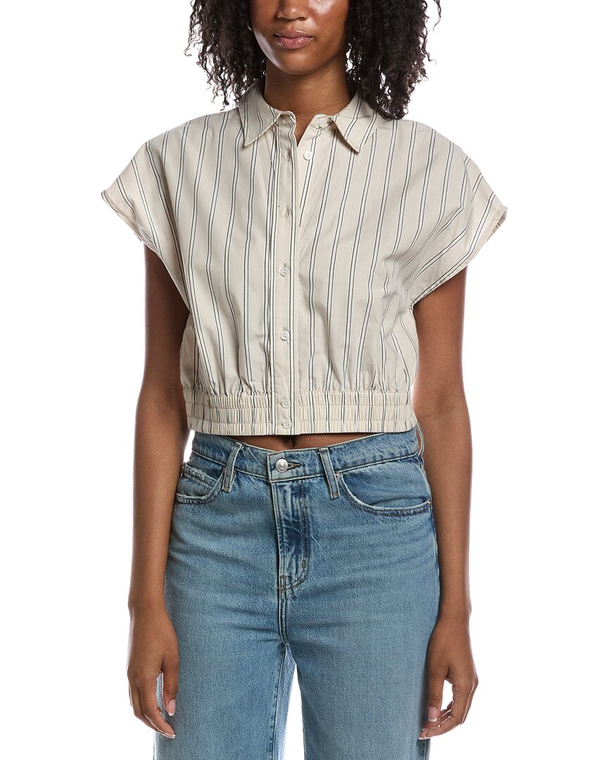Current Elliott Current/elliott Extended Shoulder Cap Sleeve Cropped Blouse In Brown