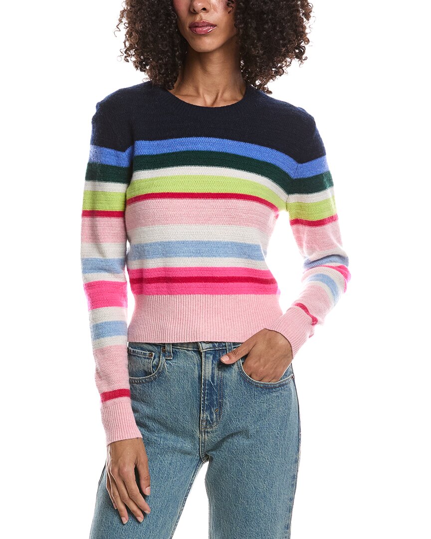 Brodie Cashmere Striped Stitch Maya Crewneck Cashmere Sweater In Blue