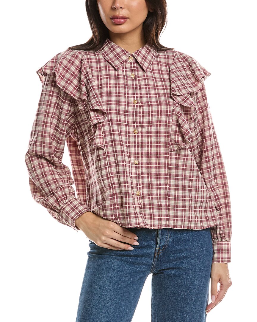 Lna Dru Ruffle Front Blouse In Multi