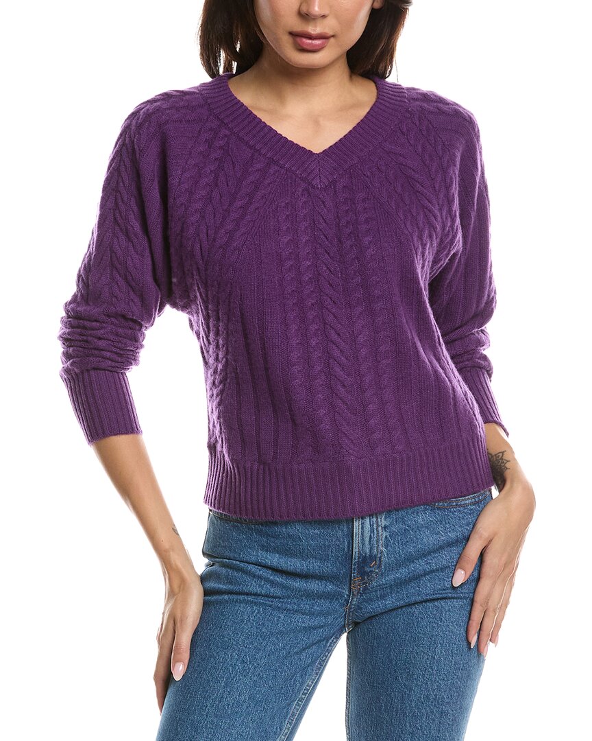 Forte Cashmere Diagonal Cable V-neck Cashmere Sweater In Purple