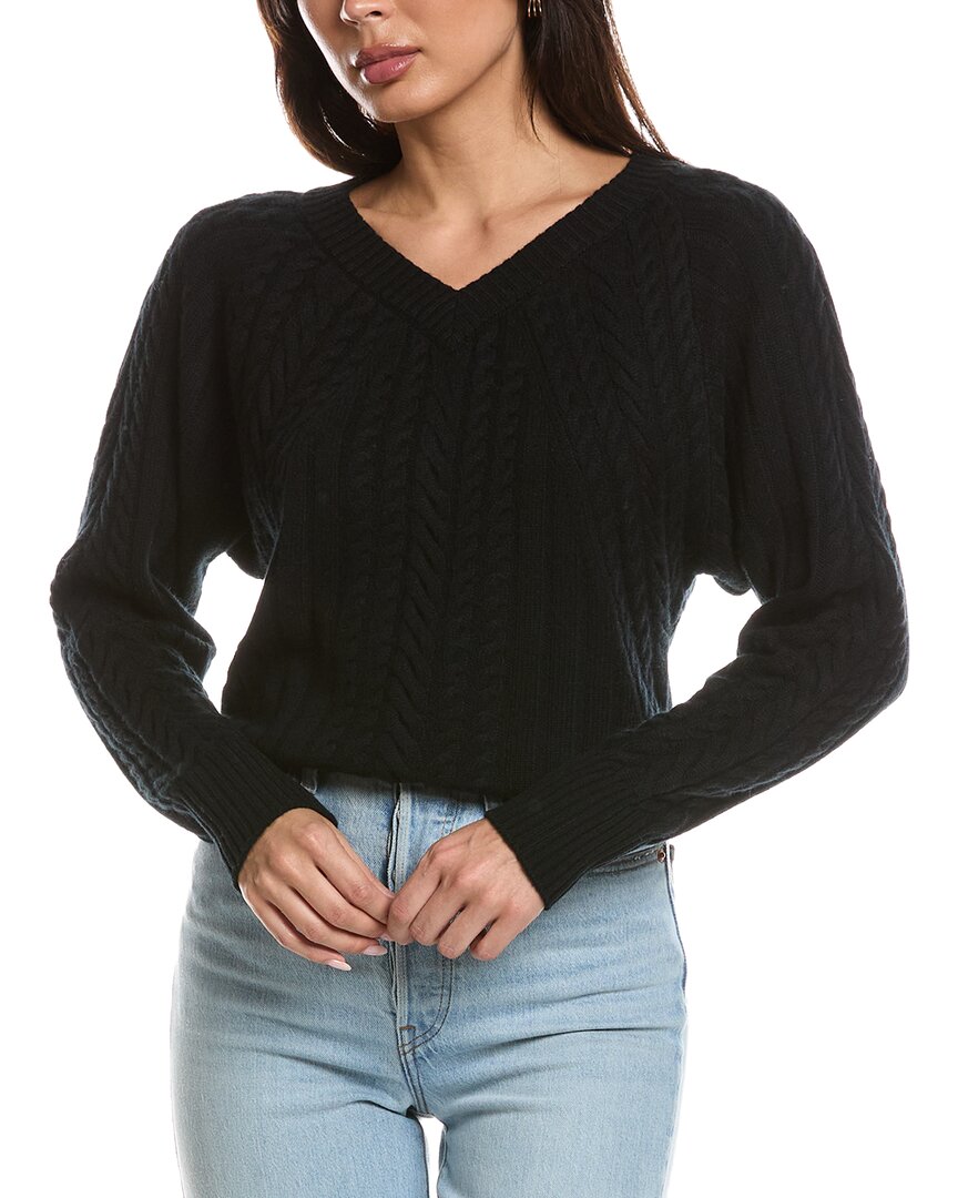 Forte Cashmere Diagonal Cable V-neck Cashmere Sweater In Black