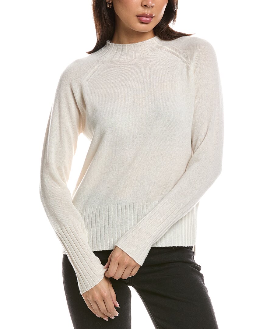 Forte Cashmere Hi Low Rib Trim Funnel Neck Cashmere Sweater In White