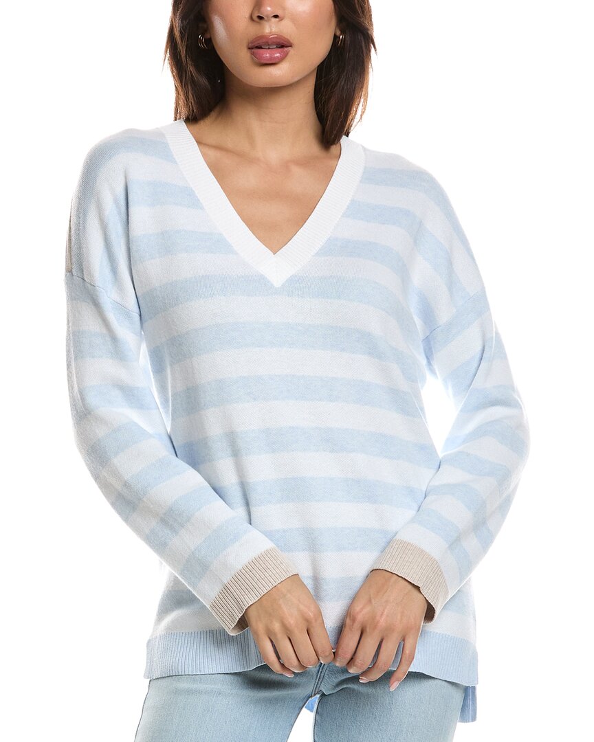 Forte Cashmere High-low Stripe Cashmere-blend Sweater In Blue