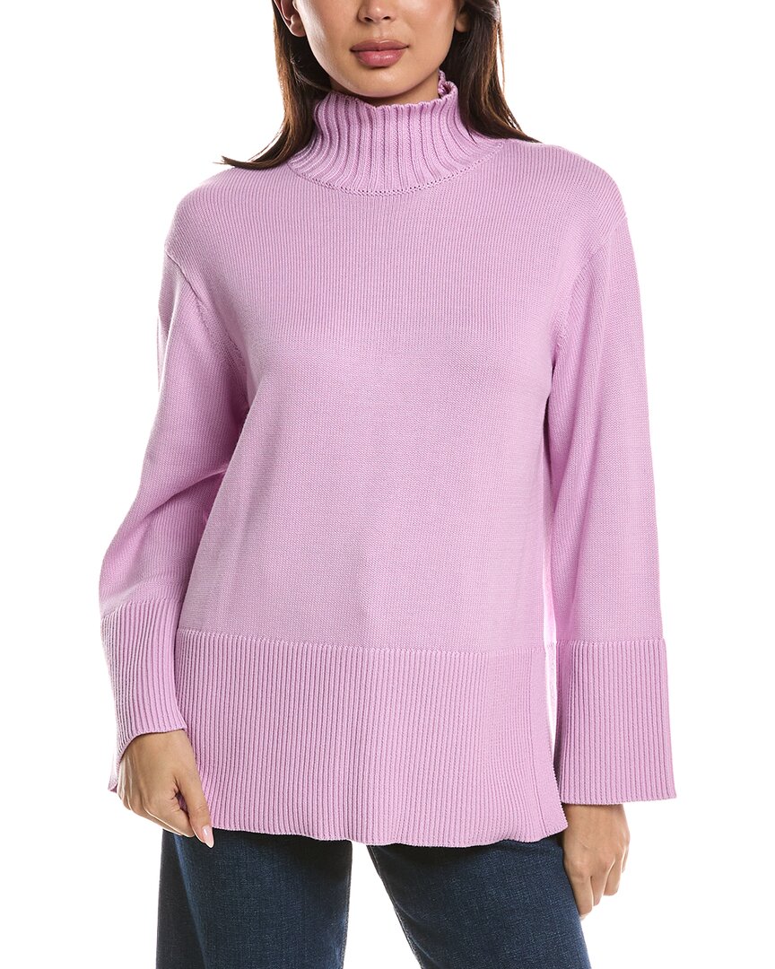 Forte Cashmere Easy Rib Trim Funnel Neck Sweater In Purple