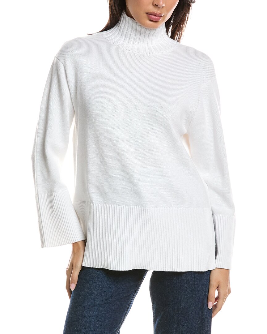 Forte Cashmere Easy Rib Trim Funnel Neck Sweater In White