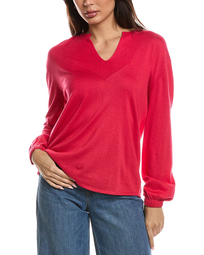 Forte Cashmere Split Neck Silk & Cashmere-blend Sweater In Pink