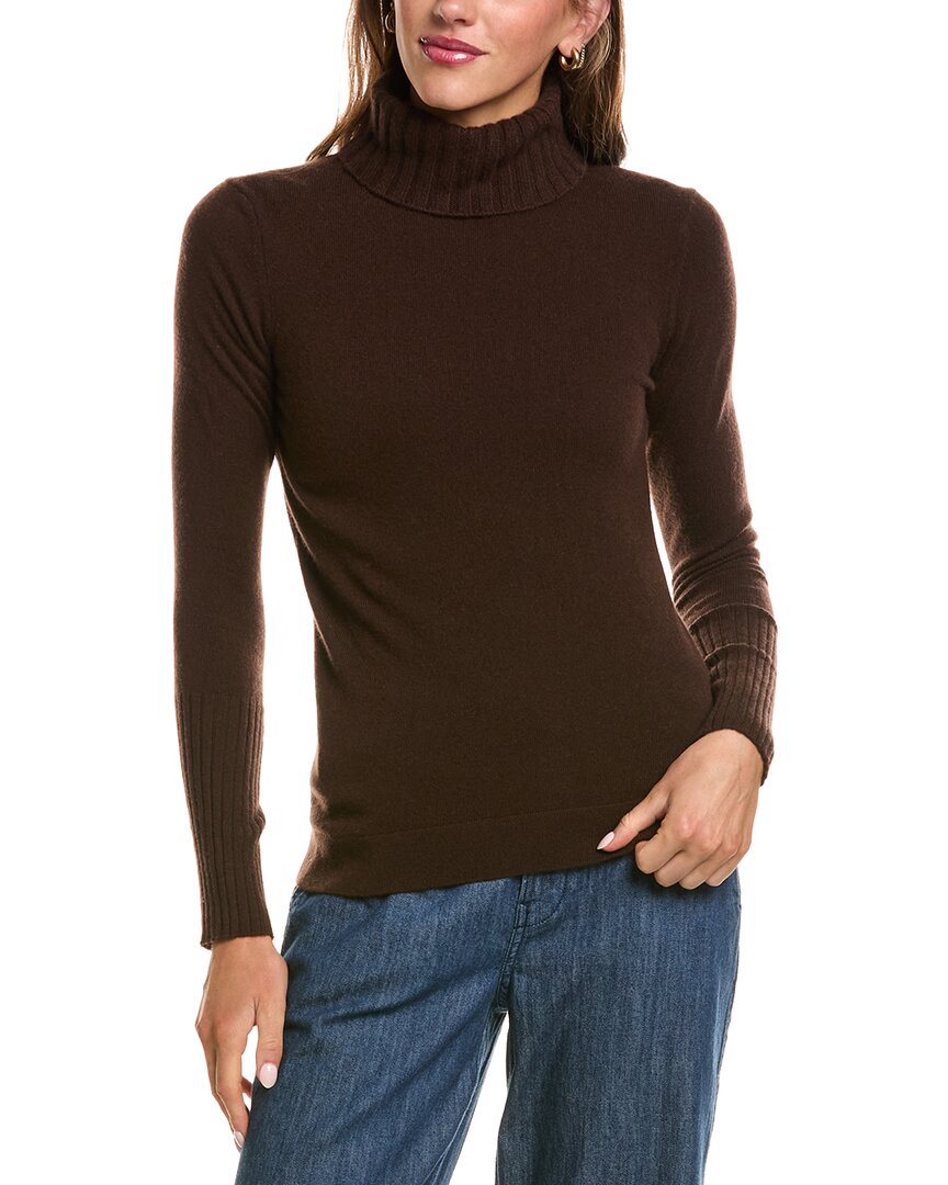 Forte Cashmere Chunky Trim Turtleneck 100% Cashmere Sweater In Chocolate