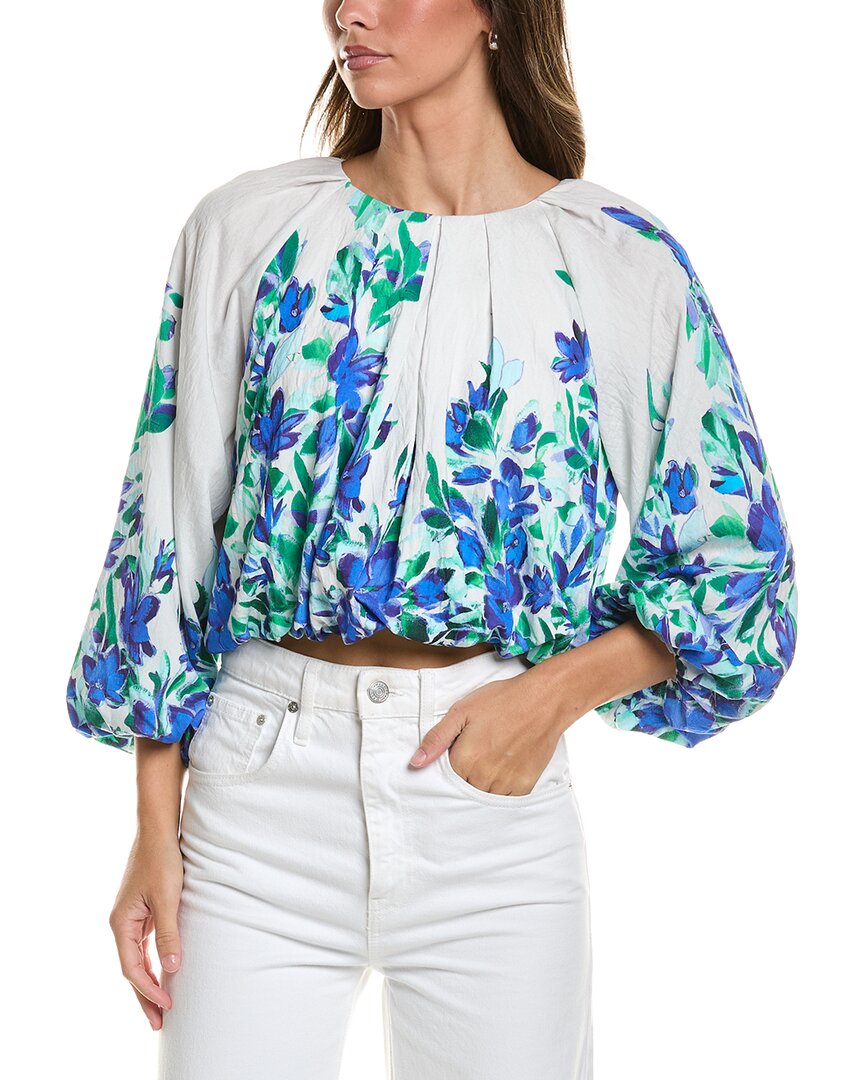 Gracia Floral Print Pleated Top In White