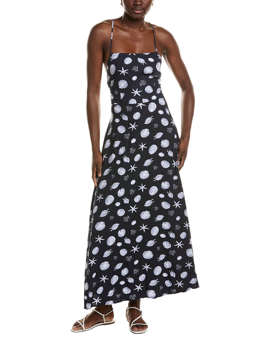 1.state Linen-blend Maxi Dress In Navy