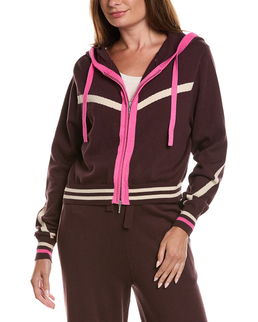 Wispr Sporty Stripe Up Hoodie In Brown