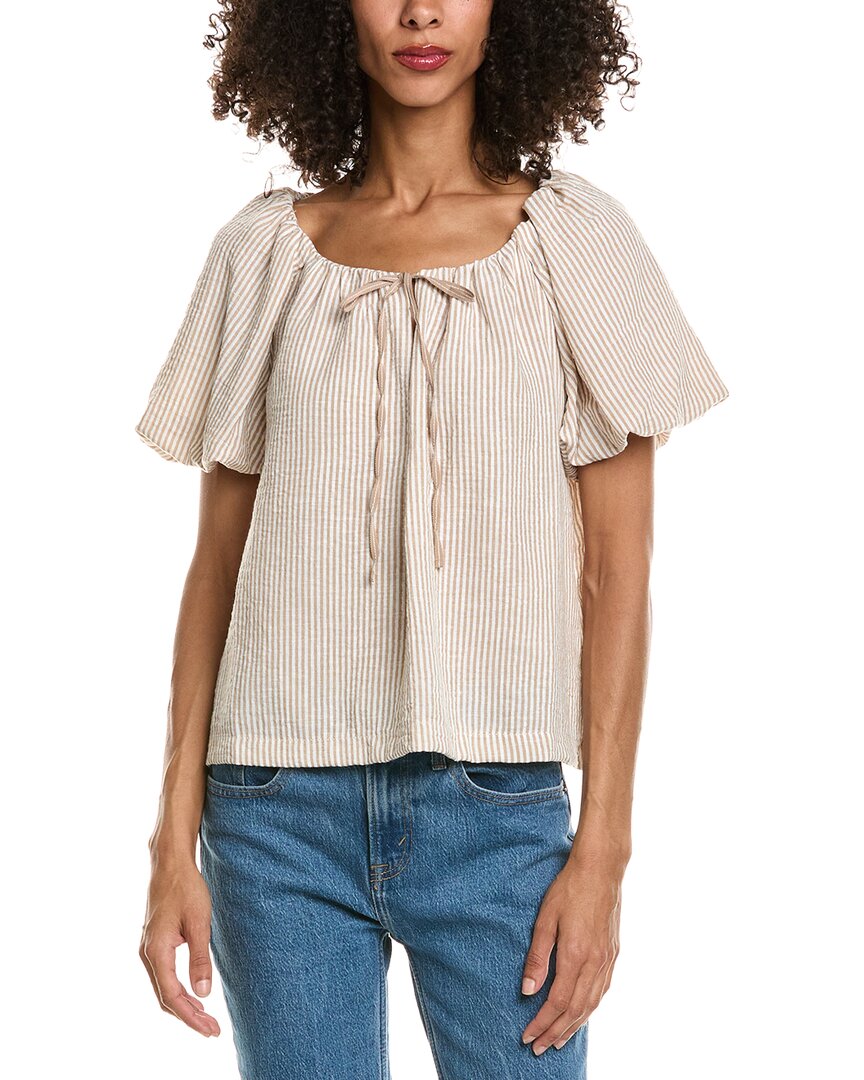 Max Studio Bubble Sleeve Tie Front Blouse In White