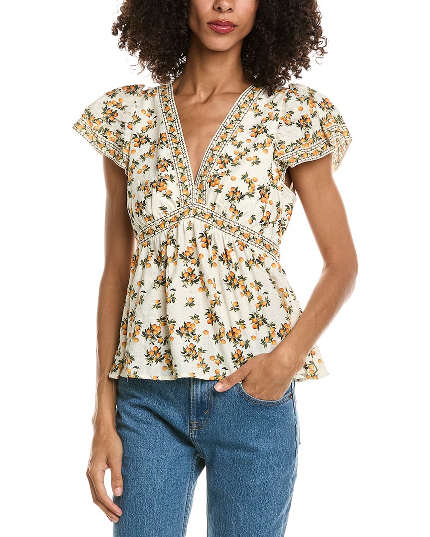 Max Studio V-neck Flutter Sleeve Top In White