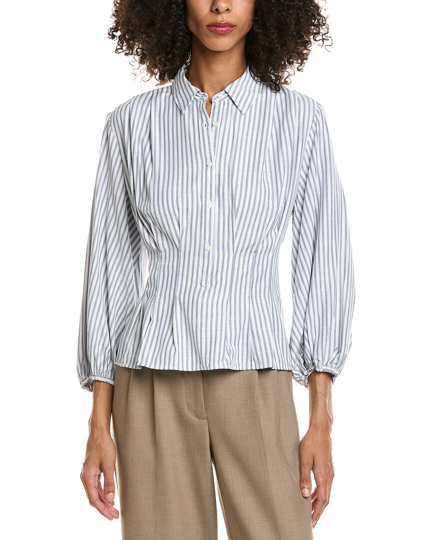 Max Studio 3/4 Sleeve Pleat Front Blouse In Blue
