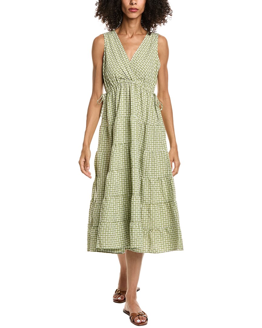 Max Studio Yarn Dye V-neck Tiered Midi Dress In White
