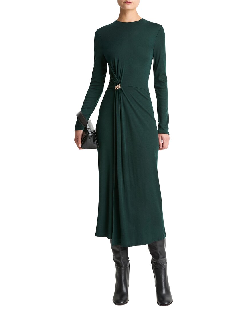 Vince Side Drape Wool-blend Dress In Green