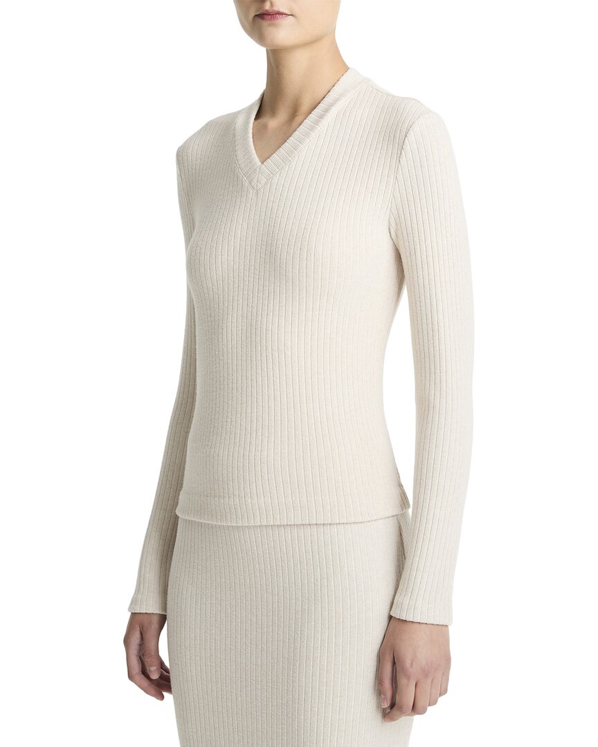 Vince Cozy High V-neck Sweater In Beige