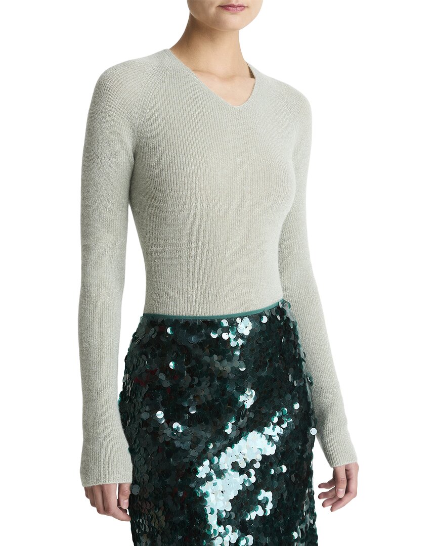 Vince Metallic High V-neck Alpaca & Wool-blend Sweater In 439las-lt Aloe Stone Metallic