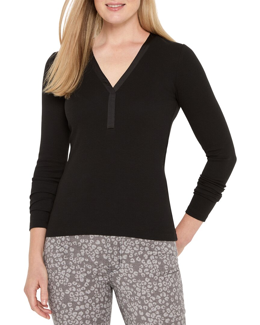 Nic + Zoe Nic+zoe Petite Trimmed Perfect Knit Rib V-neck In Black