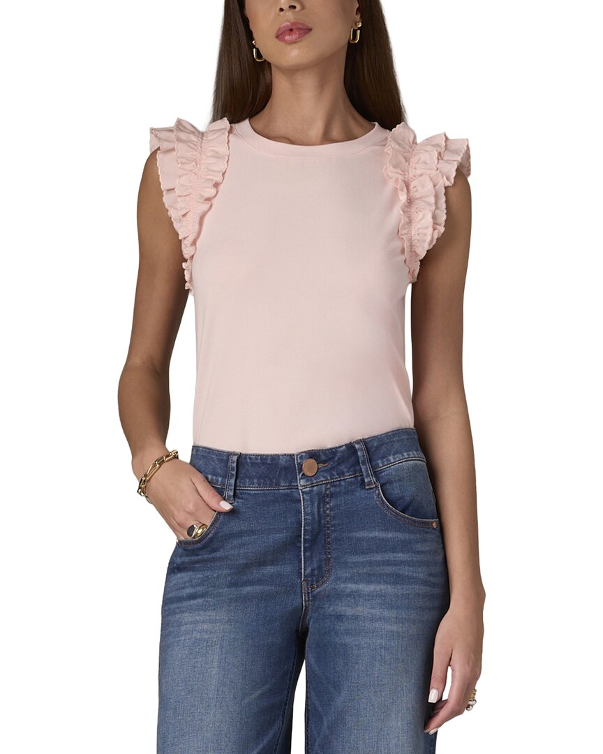 Wit & Wisdom Mixed Media Knit Top In Pink