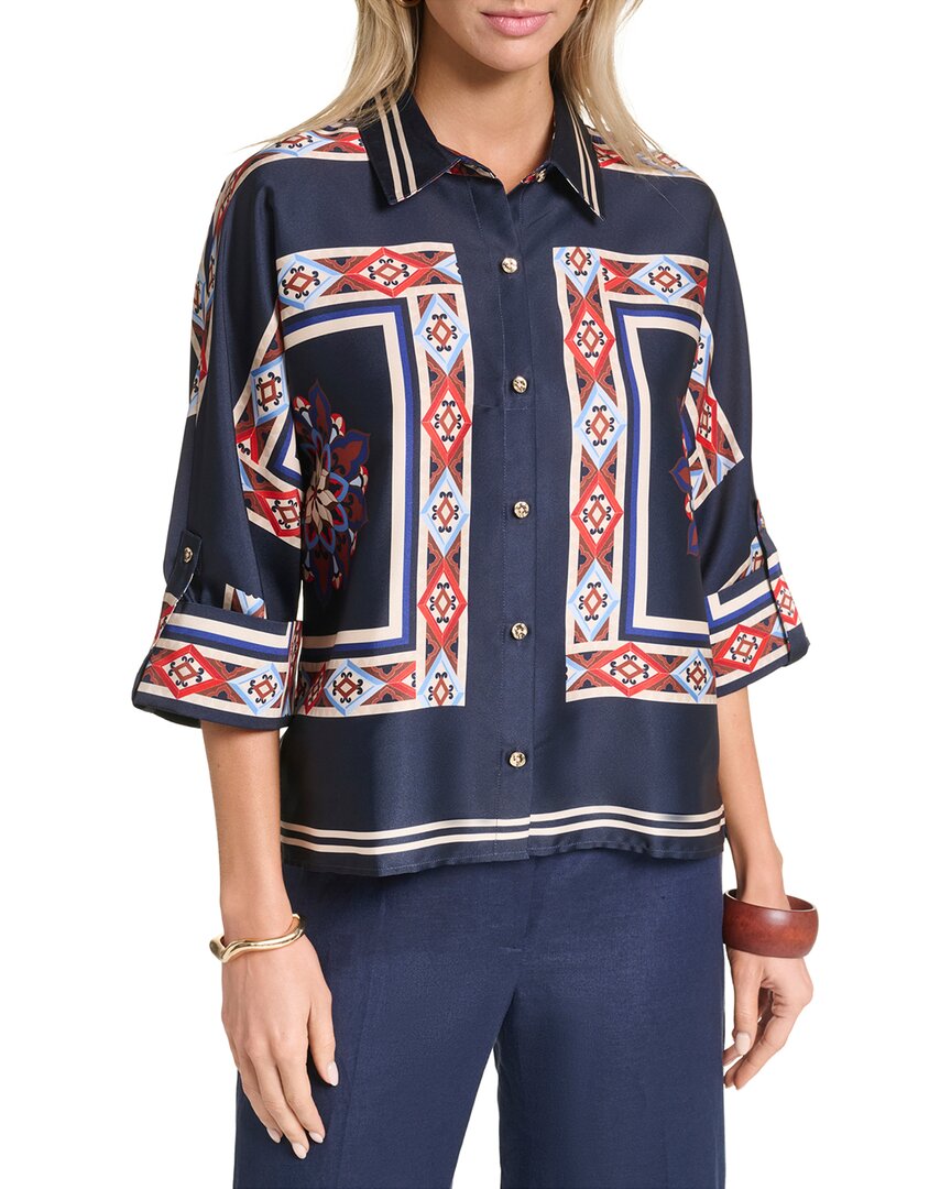 Halston Scarf Printed Button Up Blouse
