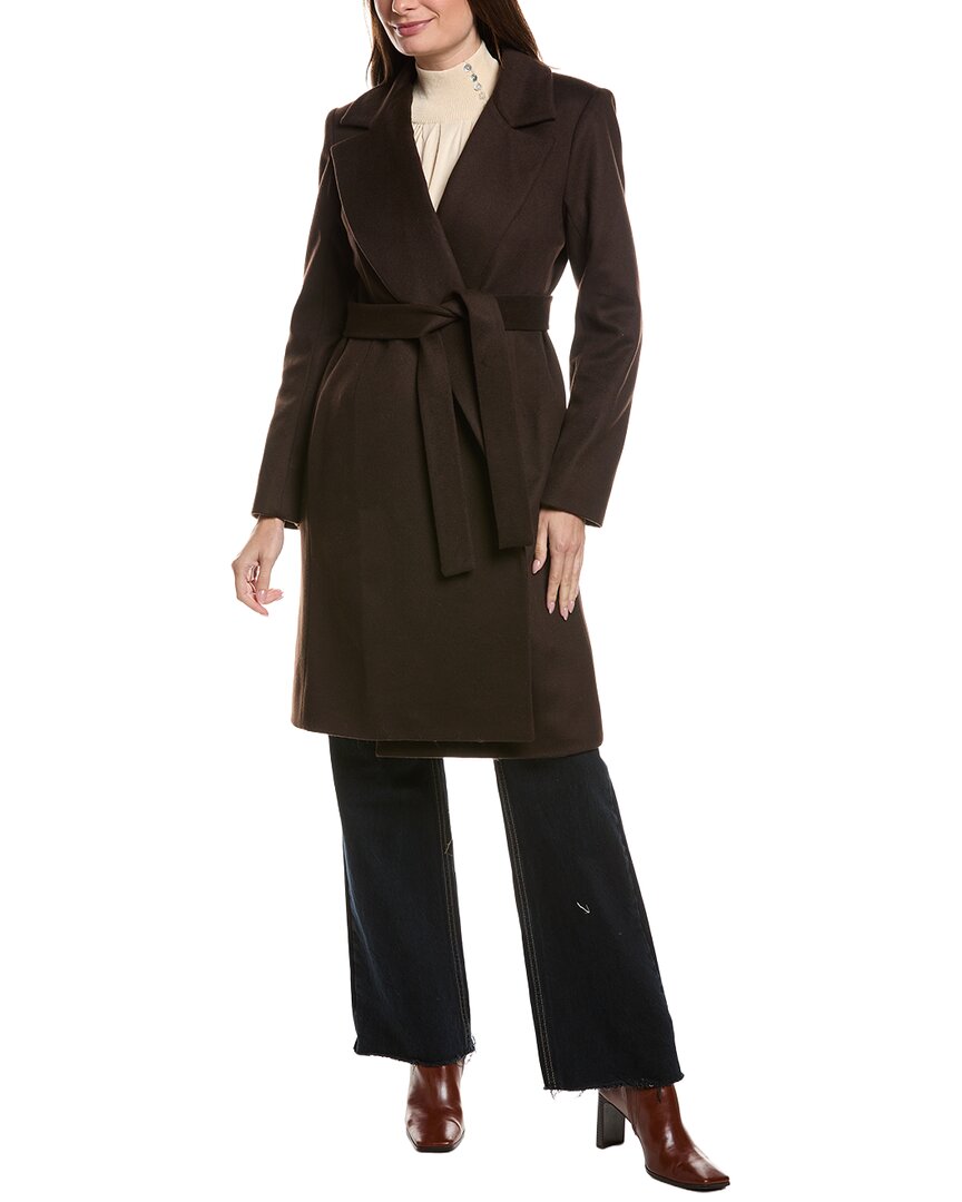 Fleurette Notch Collar Wool Wrap Coat In Brown