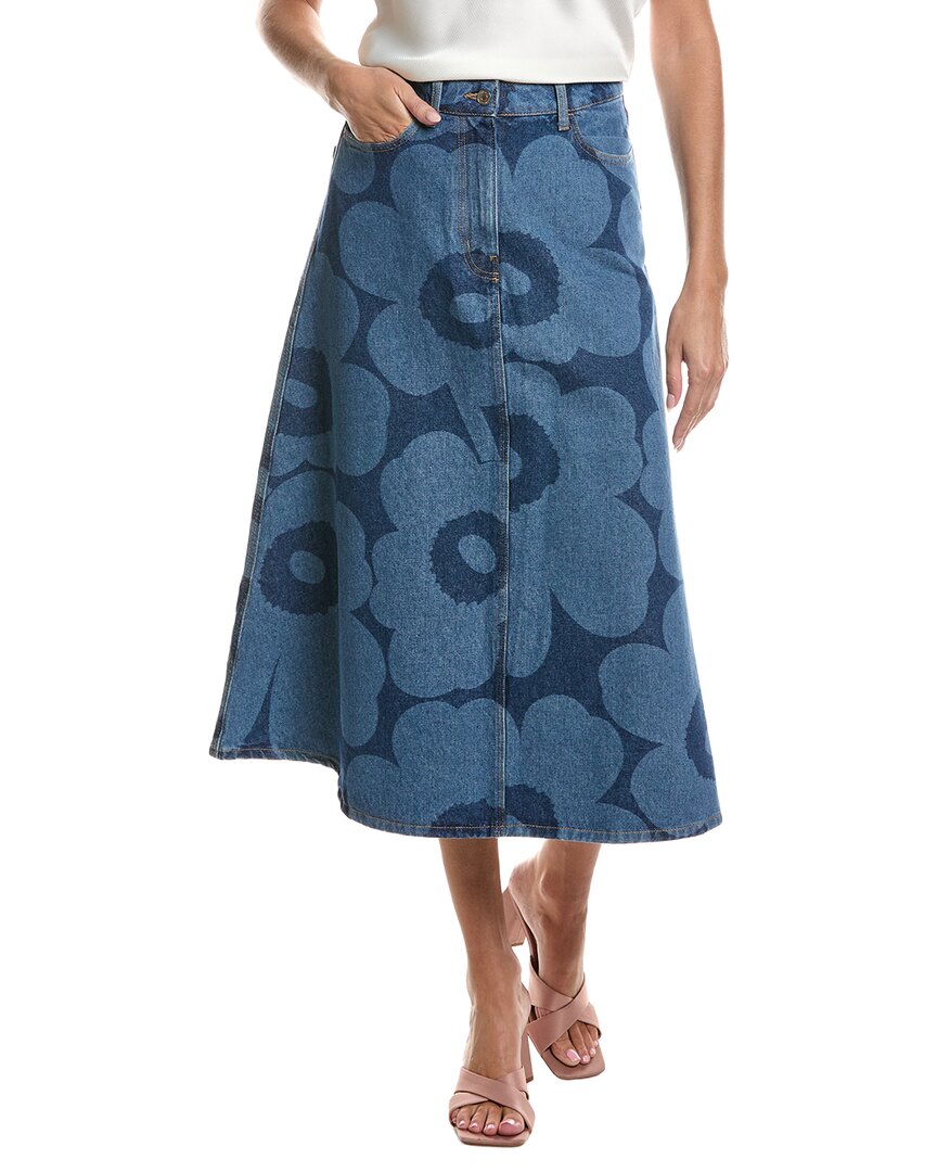 Marimekko Maridenim Suoritus Unikko Denim Skirt In Blue