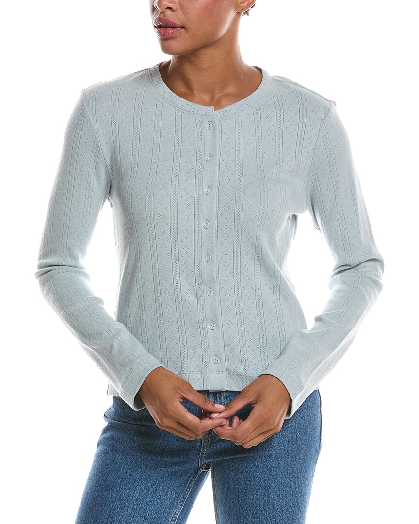 Perfectwhitetee Lila Pointelle Cardigan In Blue