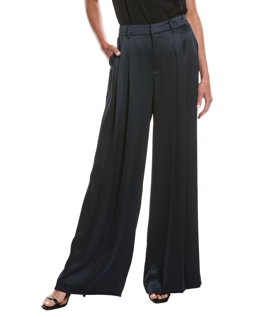 Cinq À Sept Marne Pleated Wide Leg Crepe Pants In Navy