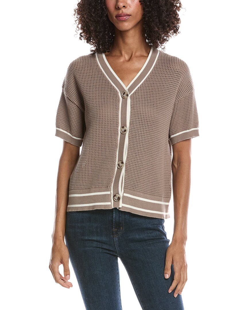 Bernardo Basketweave Tipped Cardigan In White