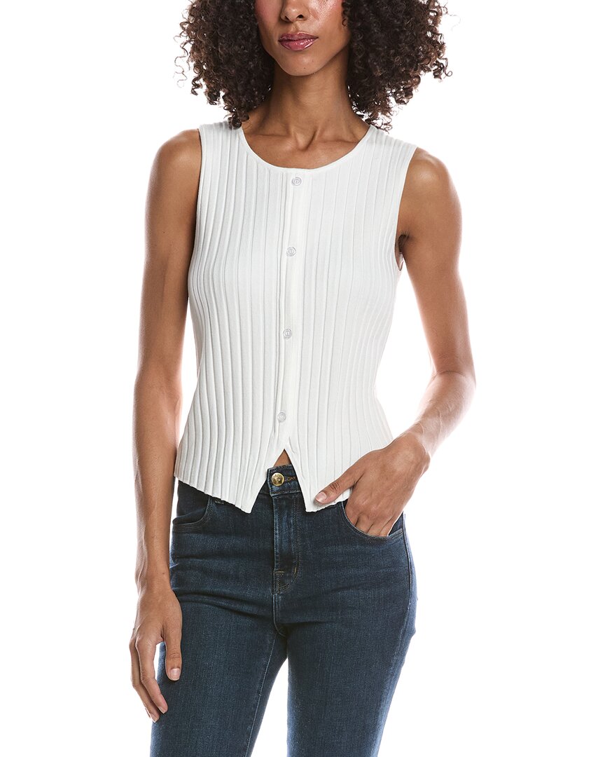 Bernardo Button Up Rib Knit Vest In White
